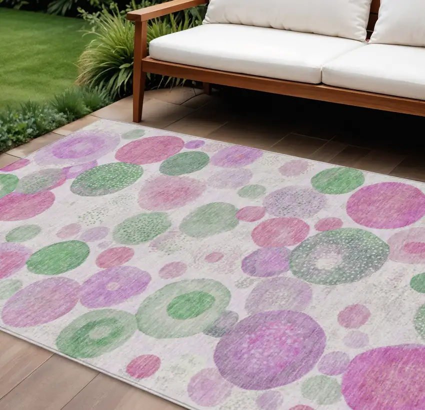 Pink Mauve And Green Geometric Washable Indoor Outdoor Area Rug Photo 2