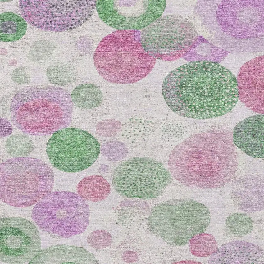 Pink Mauve And Green Geometric Washable Indoor Outdoor Area Rug Photo 3