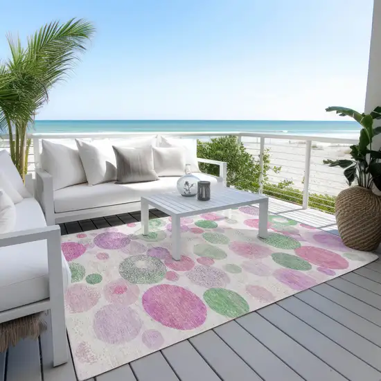 Pink Mauve And Green Geometric Washable Indoor Outdoor Area Rug Photo 5