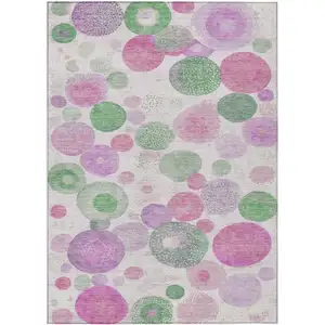 Photo of Pink Mauve And Green Geometric Washable Indoor Outdoor Area Rug
