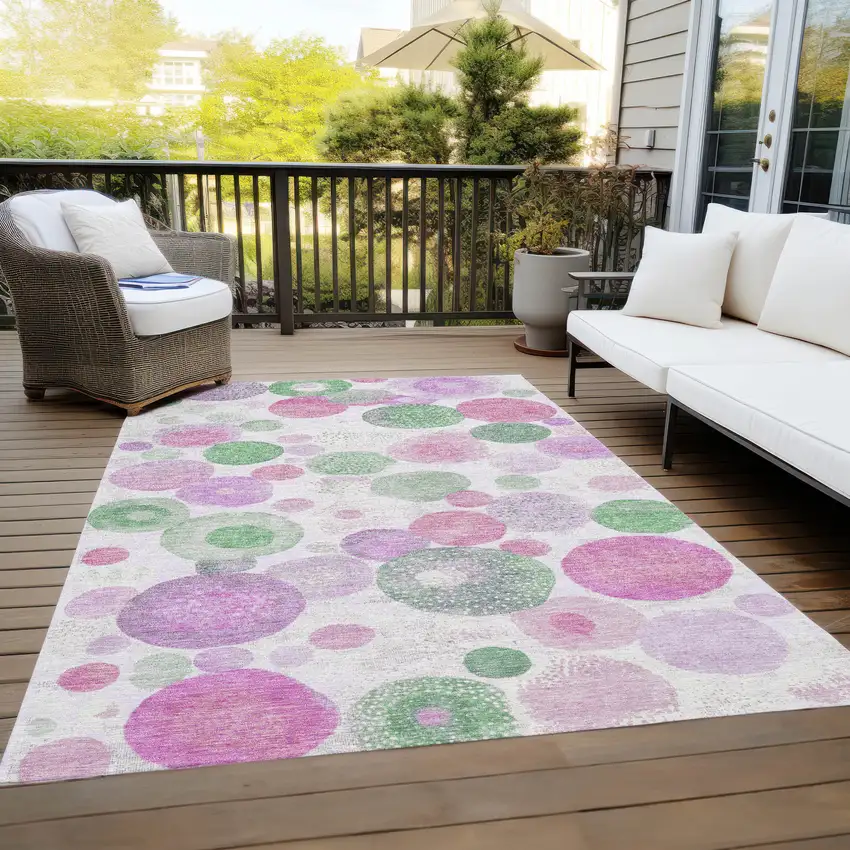 Pink Mauve And Green Geometric Washable Indoor Outdoor Area Rug Photo 8
