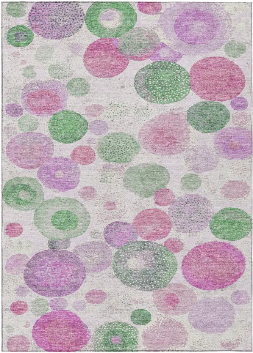 Pink Mauve And Green Geometric Washable Indoor Outdoor Area Rug Photo 1