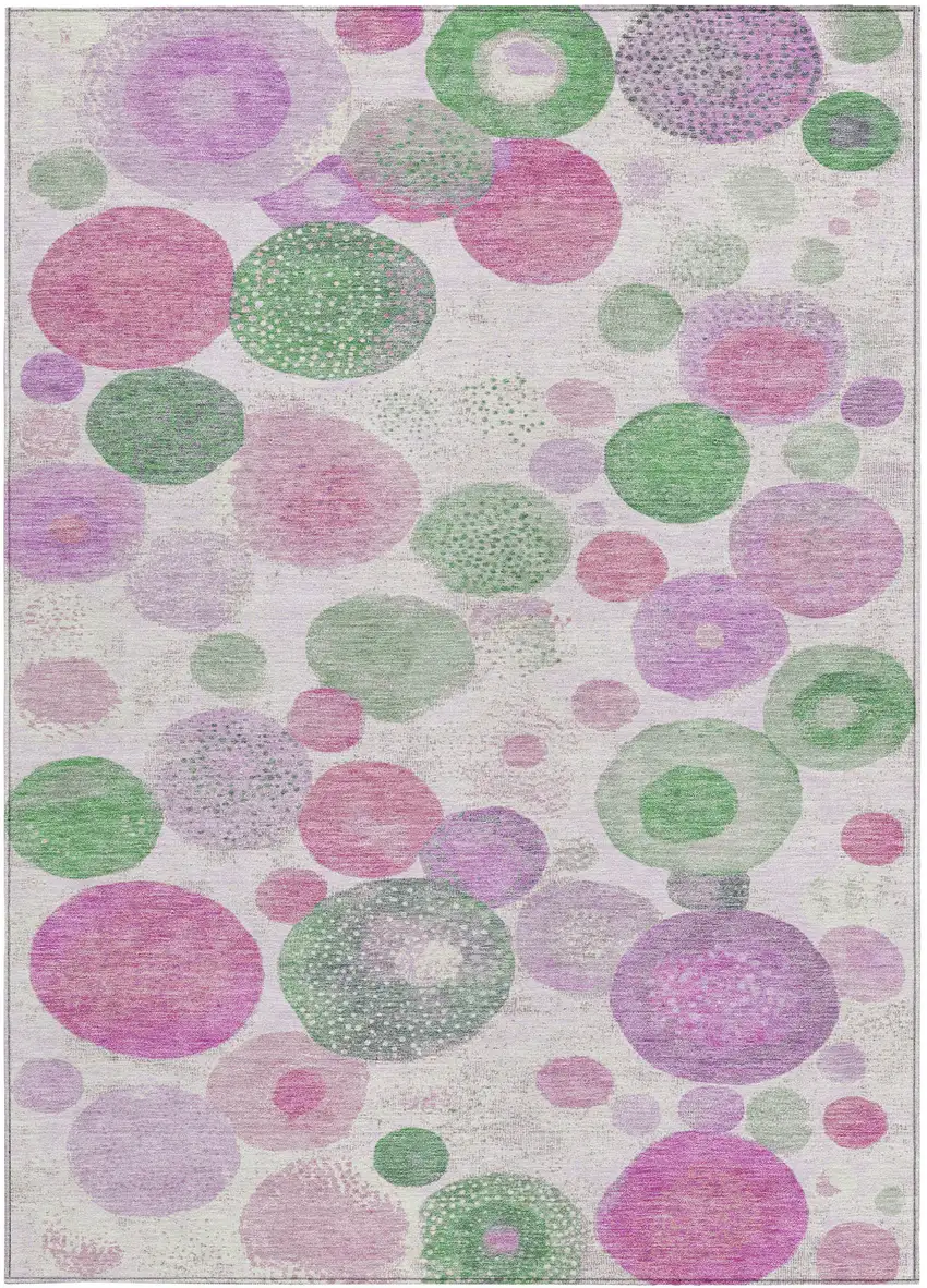 Pink Mauve And Green Geometric Washable Indoor Outdoor Area Rug Photo 4