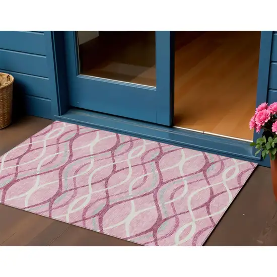 Pink Mauve And Ivory Abstract Washable Indoor Outdoor Area Rug Photo 1