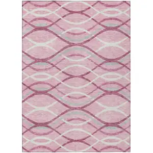 Photo of Pink Mauve And Ivory Abstract Washable Indoor Outdoor Area Rug