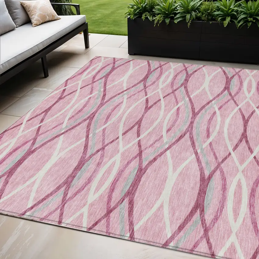 Pink Mauve And Ivory Abstract Washable Indoor Outdoor Area Rug Photo 1