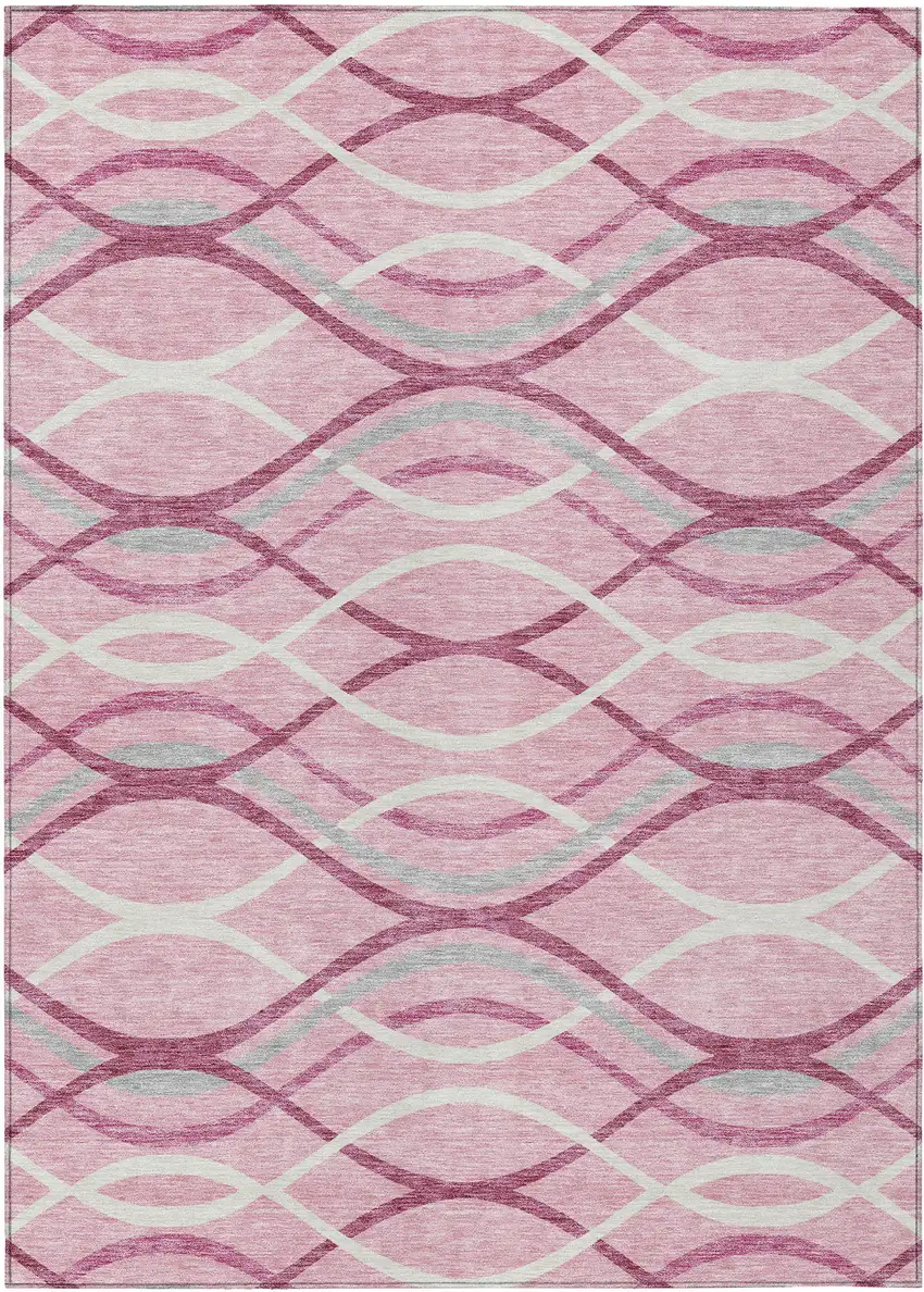Pink Mauve And Ivory Abstract Washable Indoor Outdoor Area Rug Photo 1