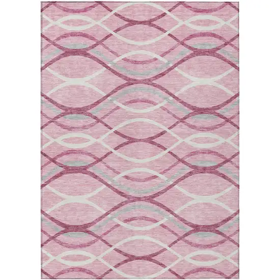 Pink Mauve And Ivory Abstract Washable Indoor Outdoor Area Rug Photo 1