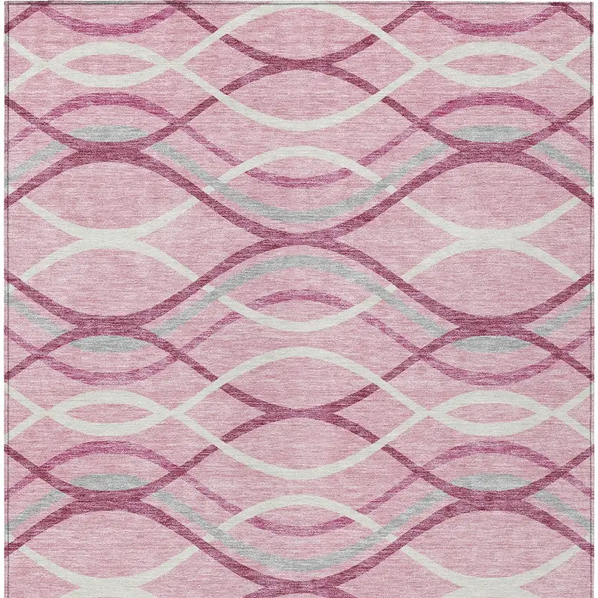 Pink Mauve And Ivory Abstract Washable Indoor Outdoor Area Rug Photo 6