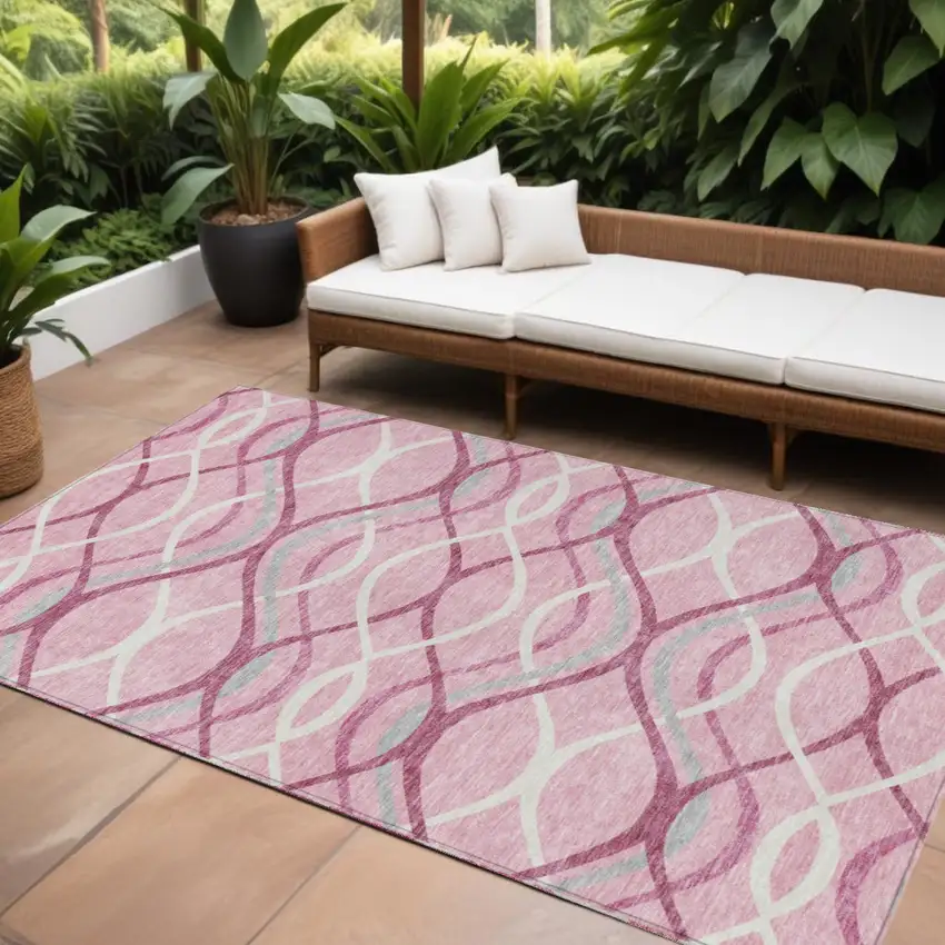 Pink Mauve And Ivory Abstract Washable Indoor Outdoor Area Rug Photo 1