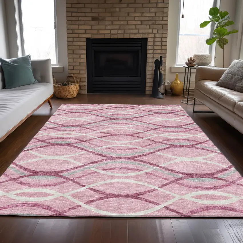 Pink Mauve And Ivory Abstract Washable Indoor Outdoor Area Rug Photo 7