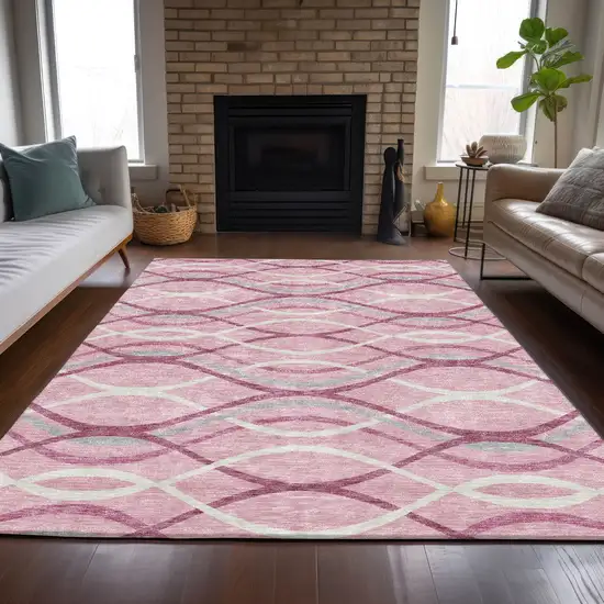 Pink Mauve And Ivory Abstract Washable Indoor Outdoor Area Rug Photo 7