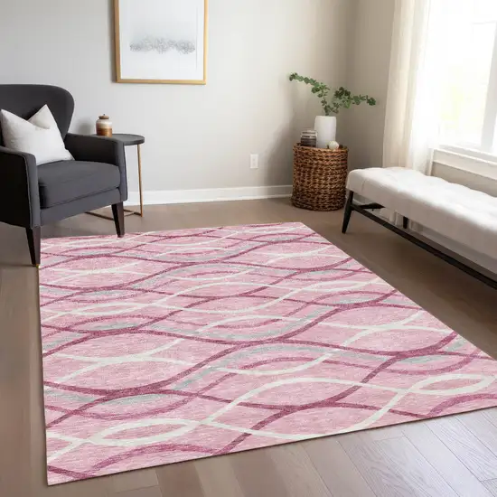 Pink Mauve And Ivory Abstract Washable Indoor Outdoor Area Rug Photo 8