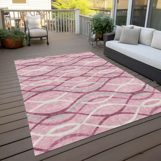 Pink Mauve And Ivory Abstract Washable Indoor Outdoor Area Rug Photo 9