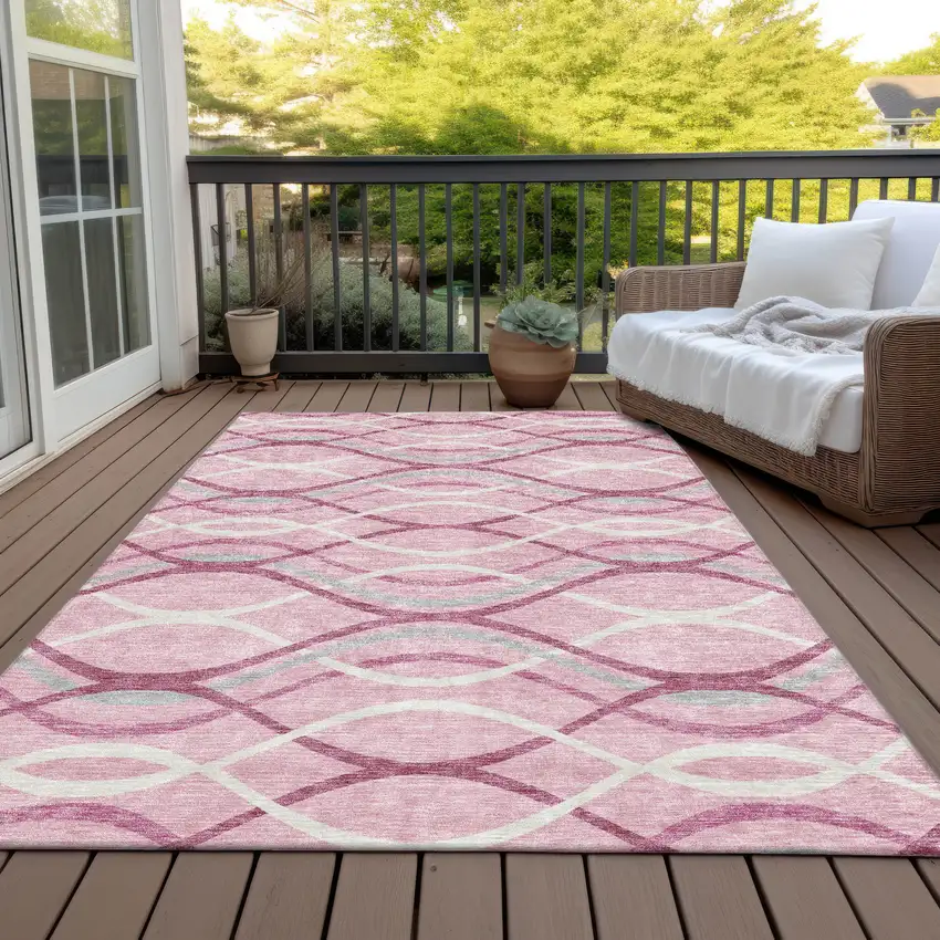 Pink Mauve And Ivory Abstract Washable Indoor Outdoor Area Rug Photo 6
