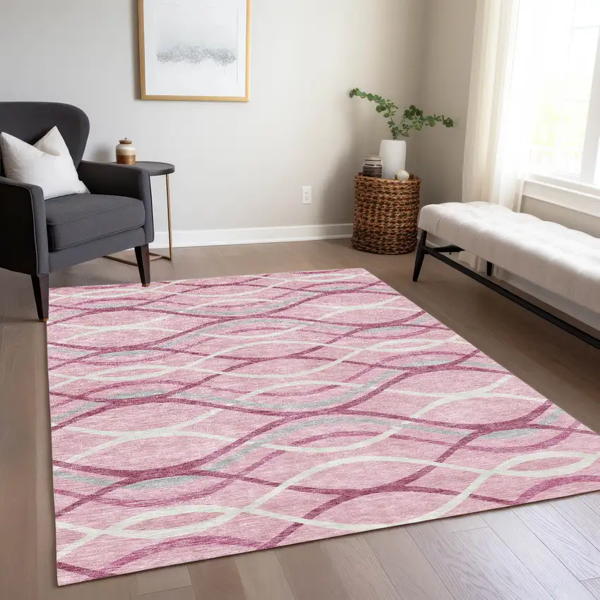 Pink Mauve And Ivory Abstract Washable Indoor Outdoor Area Rug Photo 8