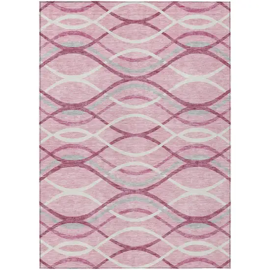 Pink Mauve And Ivory Abstract Washable Indoor Outdoor Area Rug Photo 1