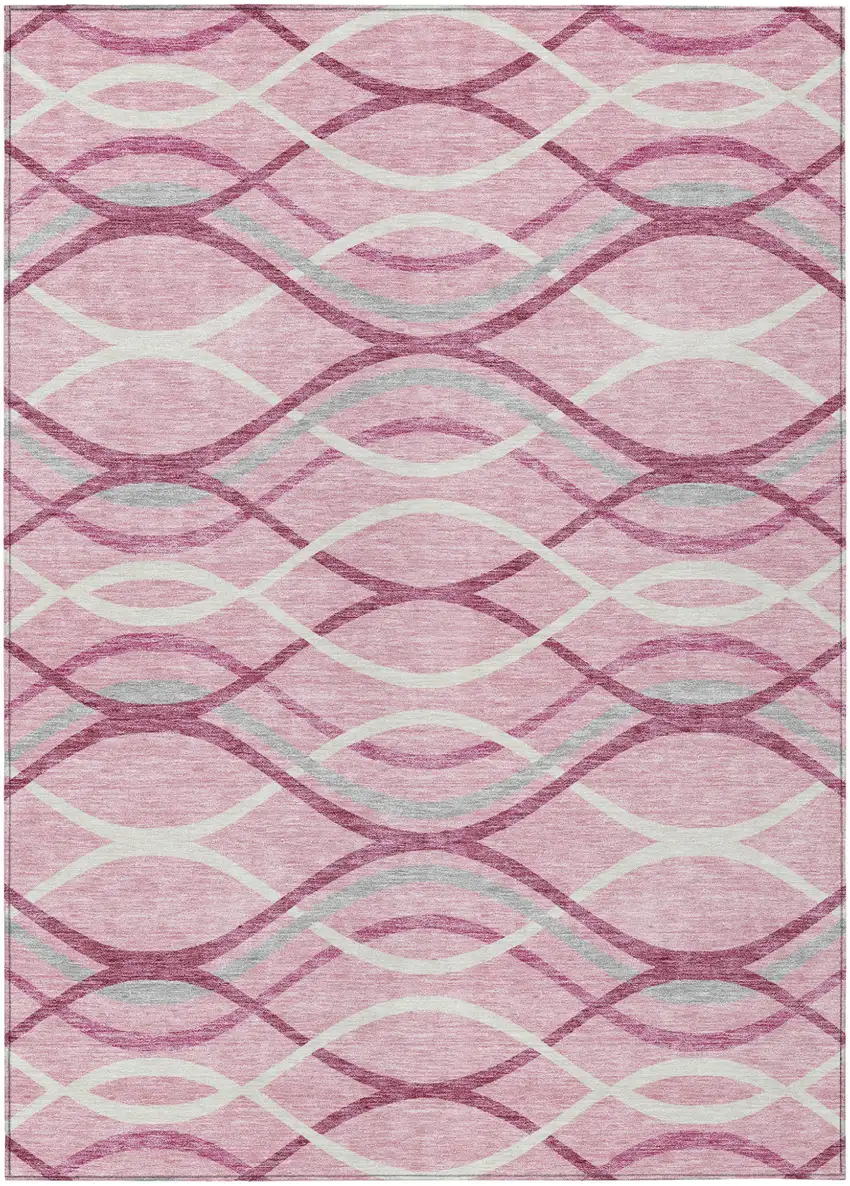 Pink Mauve And Ivory Abstract Washable Indoor Outdoor Area Rug Photo 1