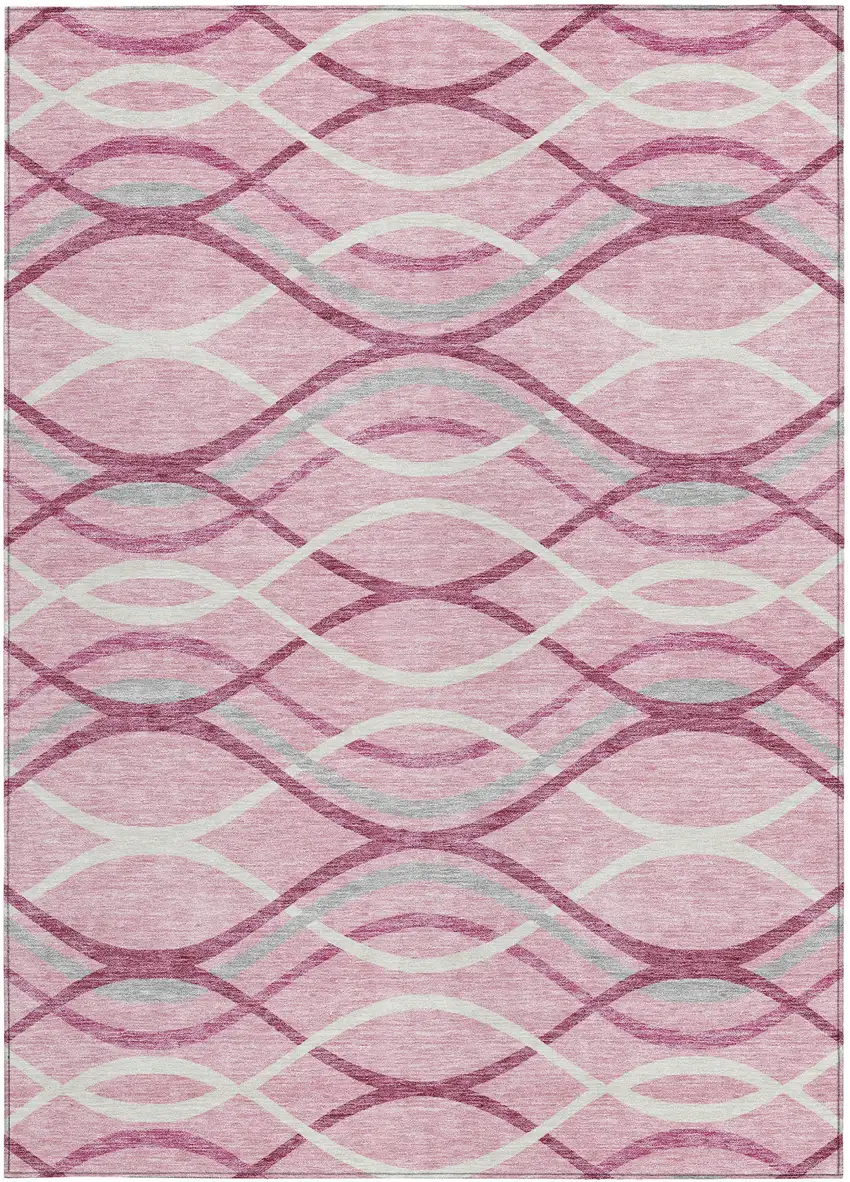Pink Mauve And Ivory Abstract Washable Indoor Outdoor Area Rug Photo 5