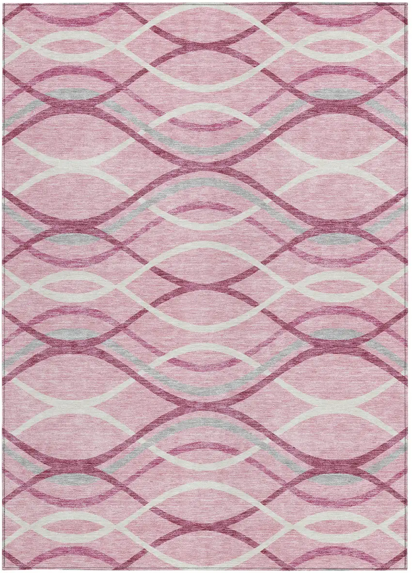 Pink Mauve And Ivory Abstract Washable Indoor Outdoor Area Rug Photo 5