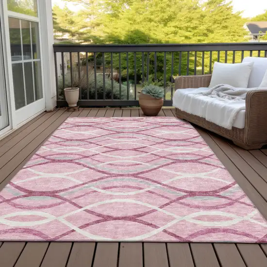 Pink Mauve And Ivory Abstract Washable Indoor Outdoor Area Rug Photo 6