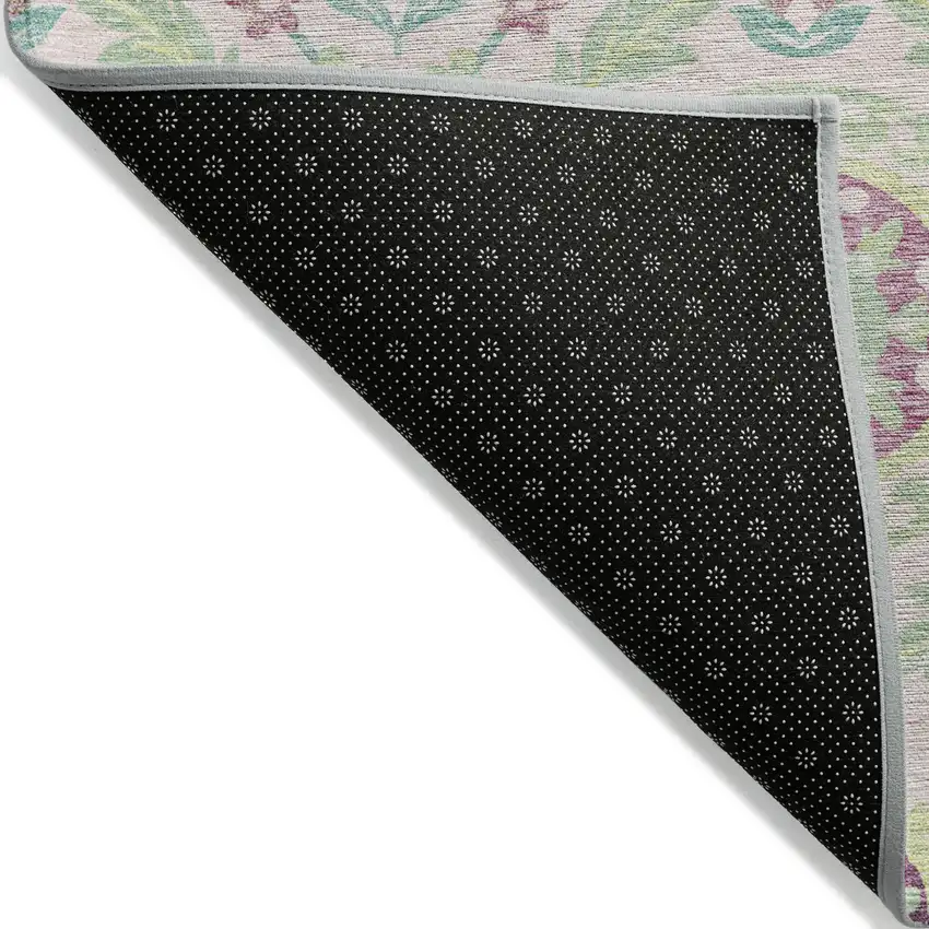 Pink Mauve And Mint Green Floral Washable Indoor Outdoor Area Rug Photo 2