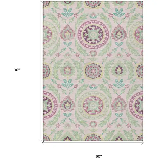 Pink Mauve And Mint Green Floral Washable Indoor Outdoor Area Rug Photo 7