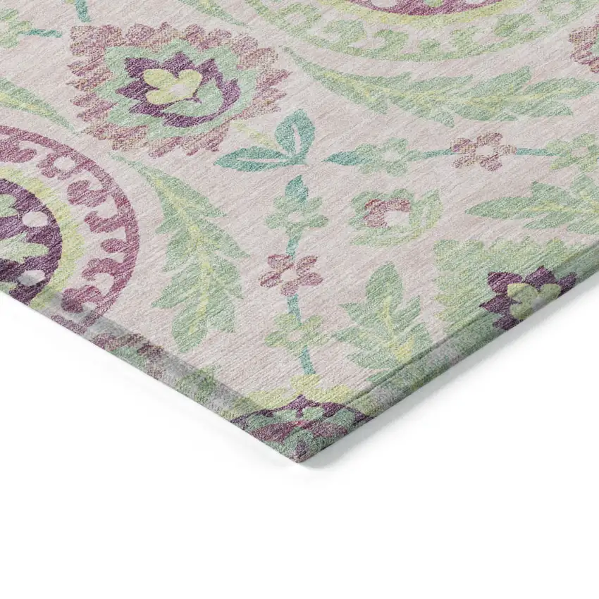 Pink Mauve And Mint Green Floral Washable Indoor Outdoor Area Rug Photo 3
