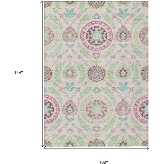 Pink Mauve And Mint Green Floral Washable Indoor Outdoor Area Rug Photo 7