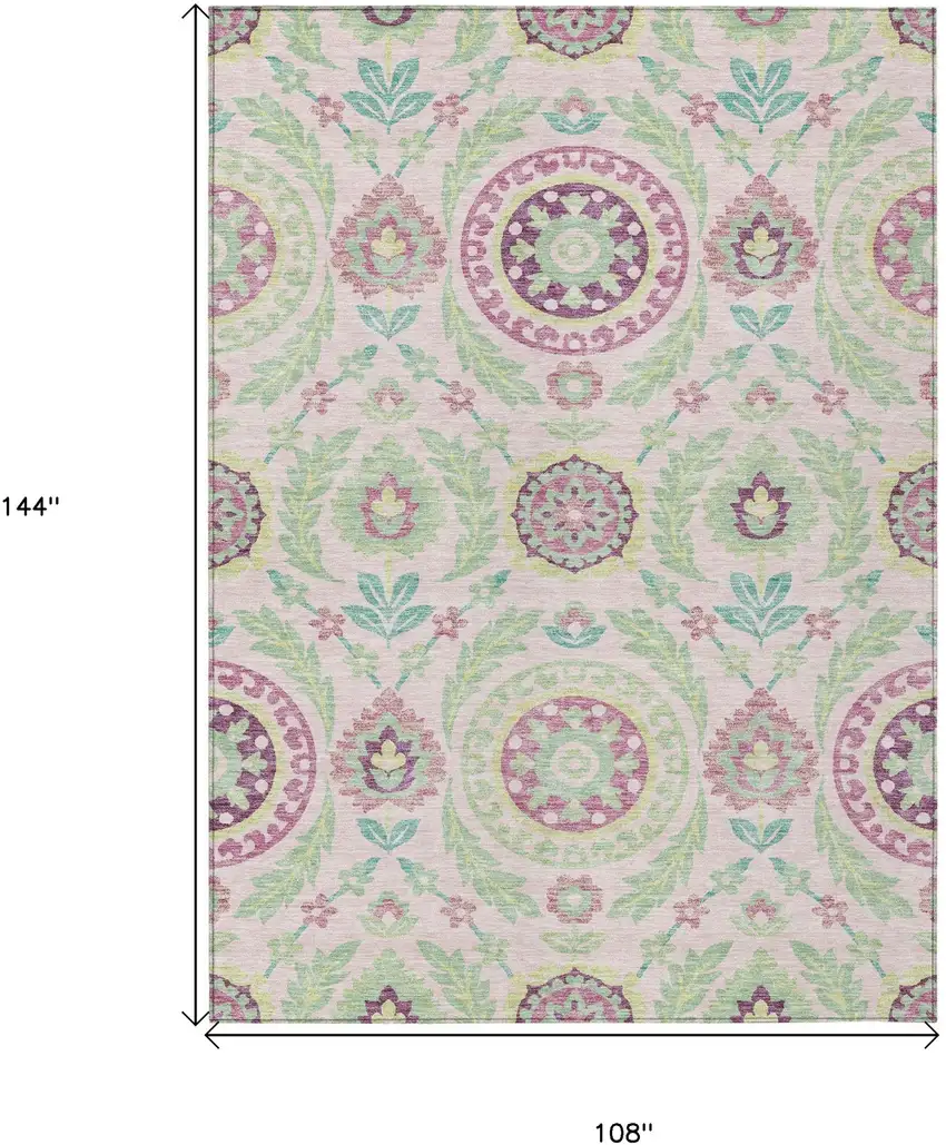 Pink Mauve And Mint Green Floral Washable Indoor Outdoor Area Rug Photo 7