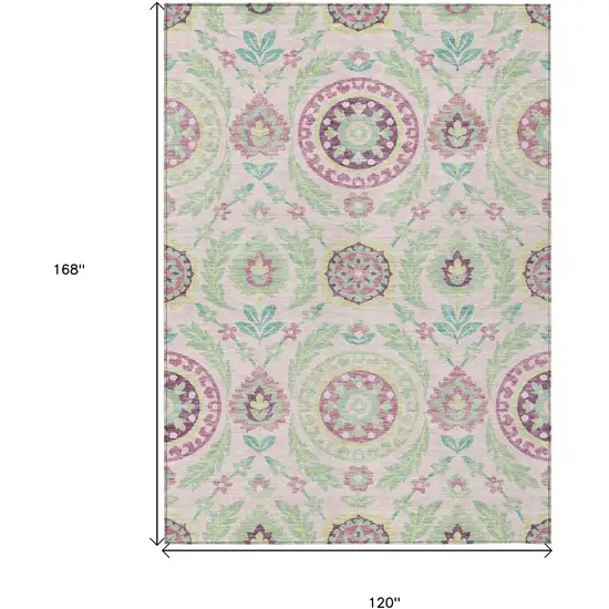 Pink Mauve And Mint Green Floral Washable Indoor Outdoor Area Rug Photo 7