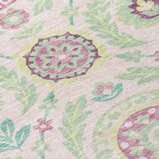 Pink Mauve And Mint Green Floral Washable Indoor Outdoor Area Rug Photo 4
