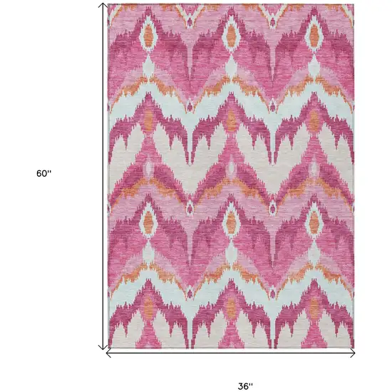 Pink Mauve And Orange Ikat Washable Indoor Outdoor Area Rug Photo 7