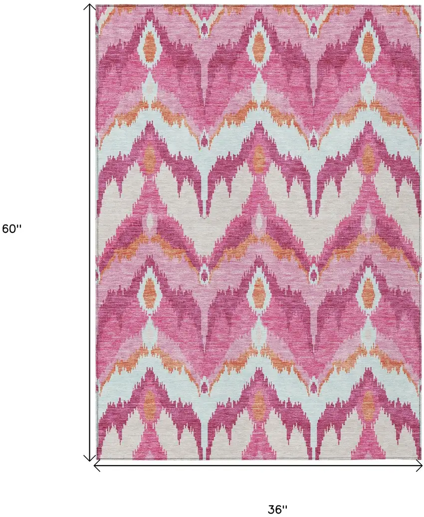 Pink Mauve And Orange Ikat Washable Indoor Outdoor Area Rug Photo 7