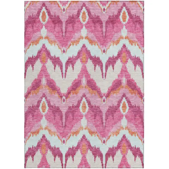 Pink Mauve And Orange Ikat Washable Indoor Outdoor Area Rug Photo 6