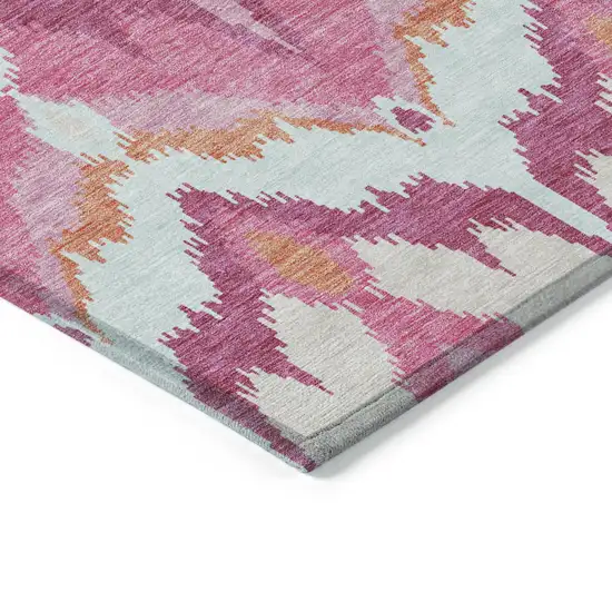 Pink Mauve And Orange Ikat Washable Indoor Outdoor Area Rug Photo 3