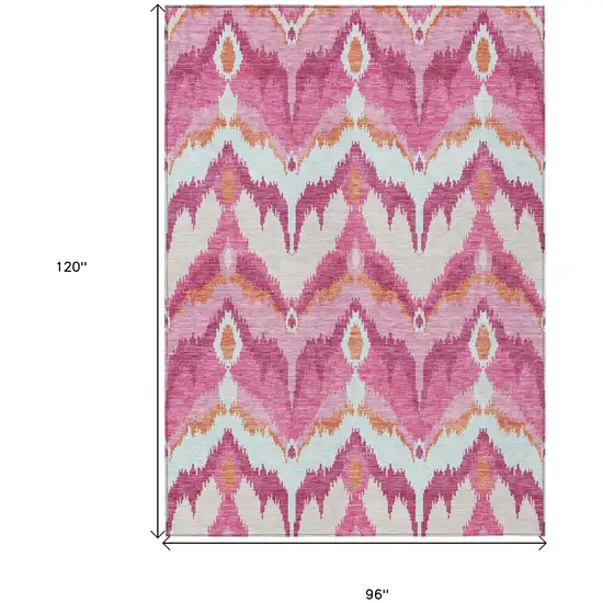 Pink Mauve And Orange Ikat Washable Indoor Outdoor Area Rug Photo 8