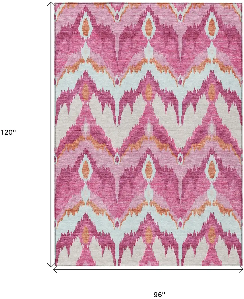 Pink Mauve And Orange Ikat Washable Indoor Outdoor Area Rug Photo 8