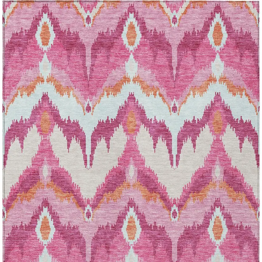 Pink Mauve And Orange Ikat Washable Indoor Outdoor Area Rug Photo 7