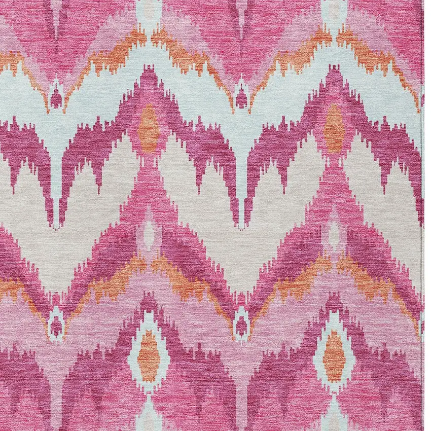Pink Mauve And Orange Ikat Washable Indoor Outdoor Area Rug Photo 5