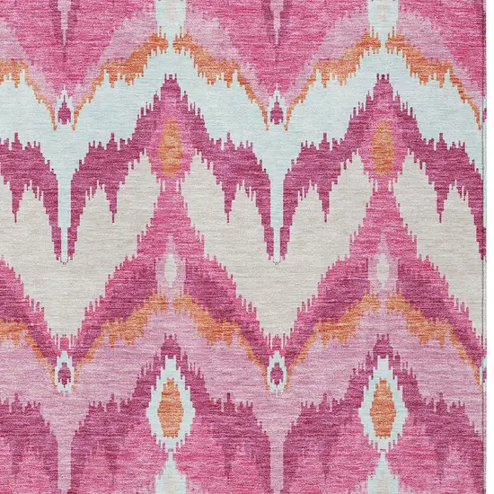 Pink Mauve And Orange Ikat Washable Indoor Outdoor Area Rug Photo 5