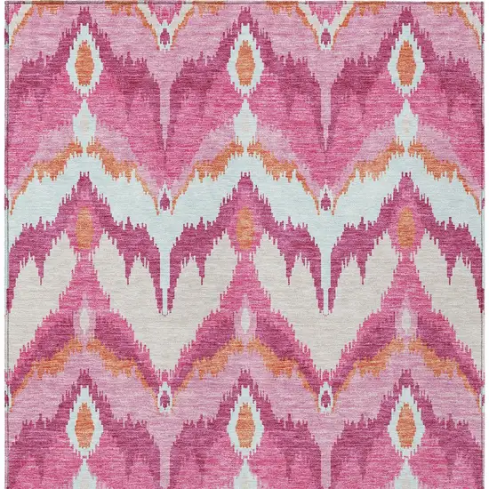 Pink Mauve And Orange Ikat Washable Indoor Outdoor Area Rug Photo 6