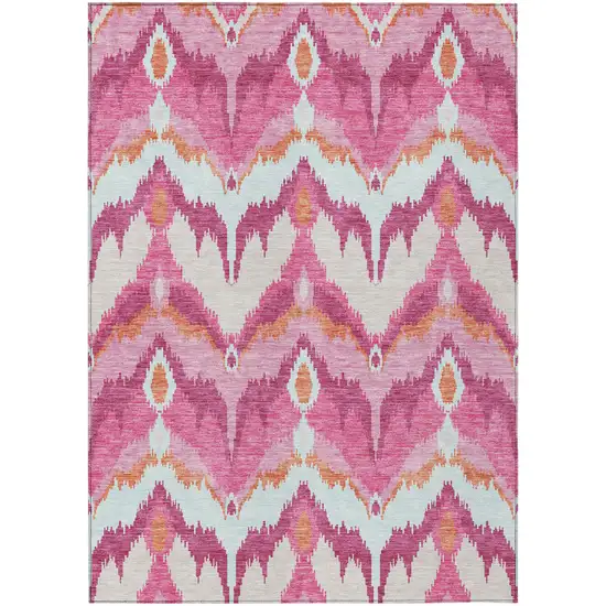 Pink Mauve And Orange Ikat Washable Indoor Outdoor Area Rug Photo 1