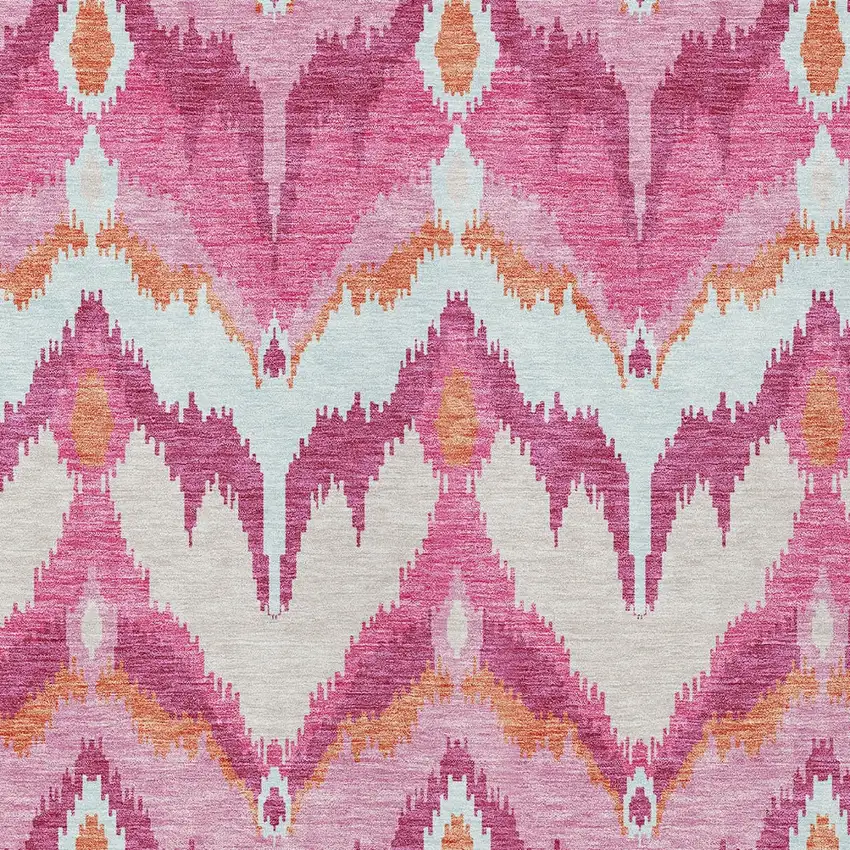 Pink Mauve And Orange Ikat Washable Indoor Outdoor Area Rug Photo 6