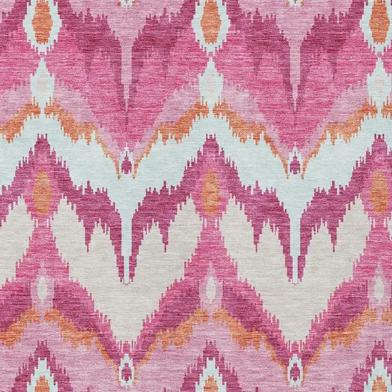 Pink Mauve And Orange Ikat Washable Indoor Outdoor Area Rug Photo 6