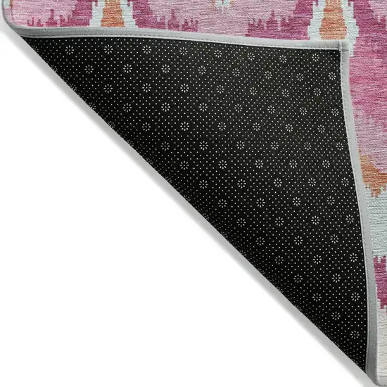 Pink Mauve And Orange Ikat Washable Indoor Outdoor Area Rug Photo 2