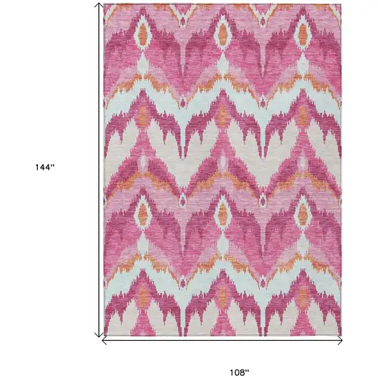 Pink Mauve And Orange Ikat Washable Indoor Outdoor Area Rug Photo 8