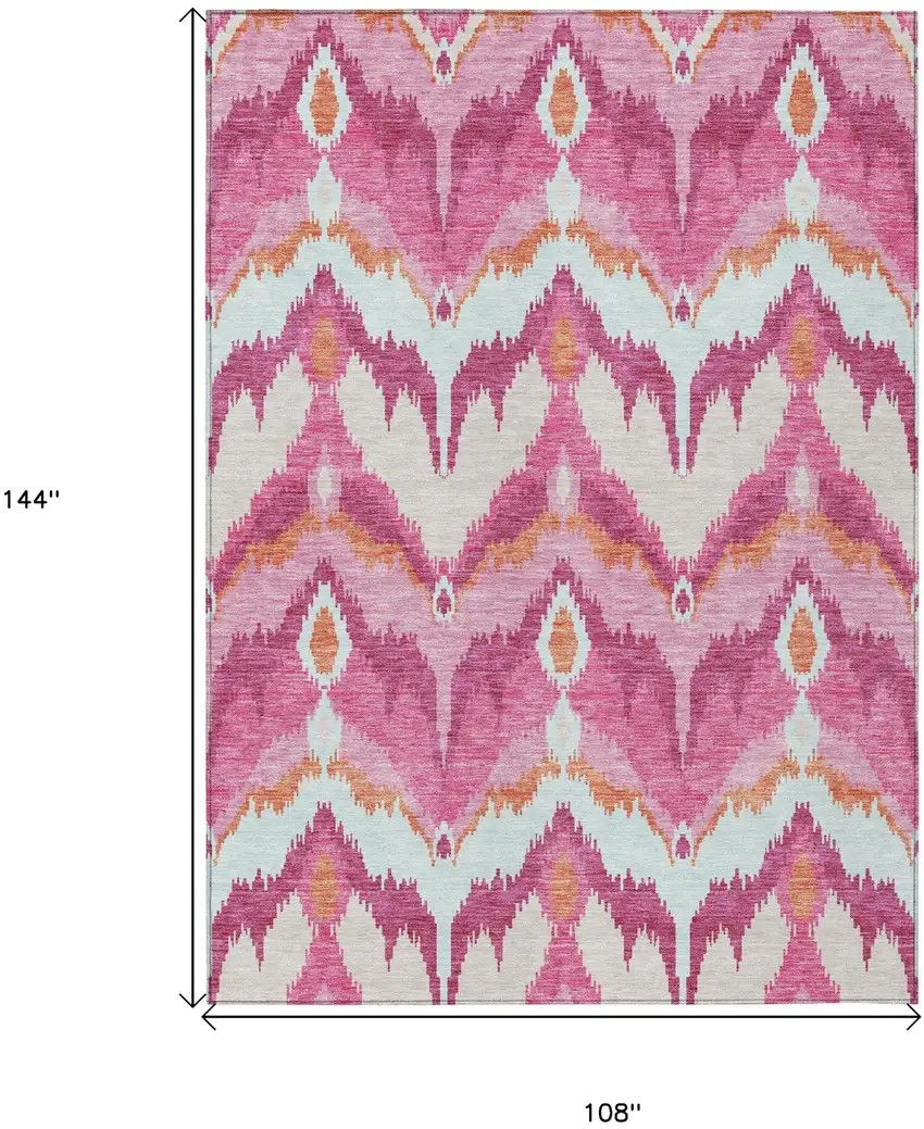 Pink Mauve And Orange Ikat Washable Indoor Outdoor Area Rug Photo 8