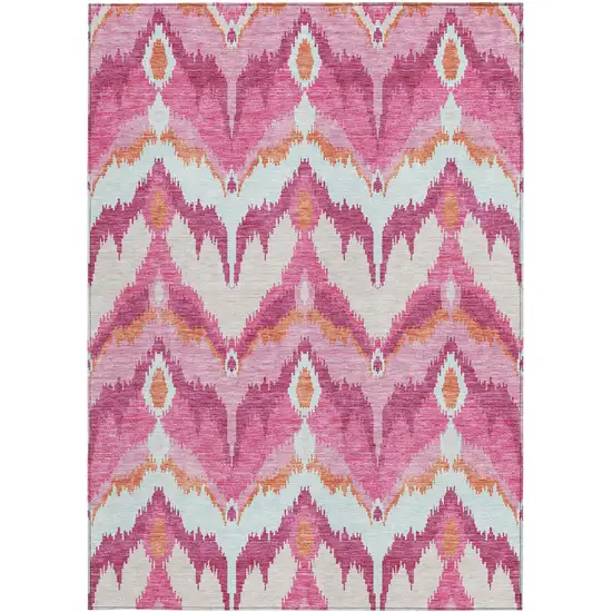 Pink Mauve And Orange Ikat Washable Indoor Outdoor Area Rug Photo 6