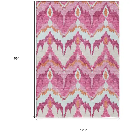 Pink Mauve And Orange Ikat Washable Indoor Outdoor Area Rug Photo 8